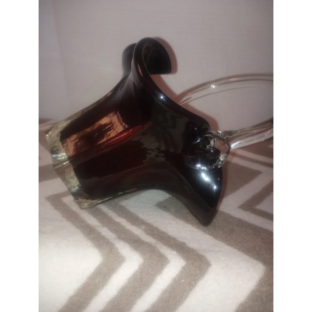 Dark Ruby Red Murano Style Hand Blown Glass‎ Ruffled Basket Vtg
